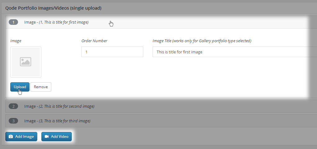 Upload Single Portfolio Images/Videos