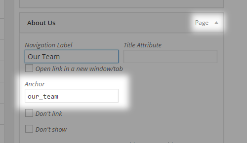 Anchor in Menu