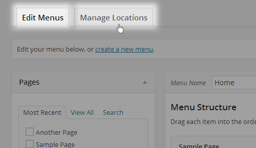 Admin Edit Menus Manage Locations