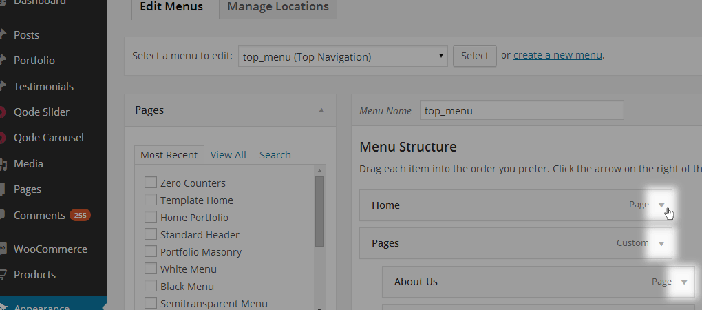 Triangle in Menu