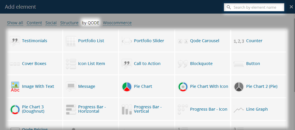 Qode Elements (shortcodes) in VC