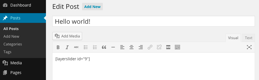 Inserting the slider via shortcode